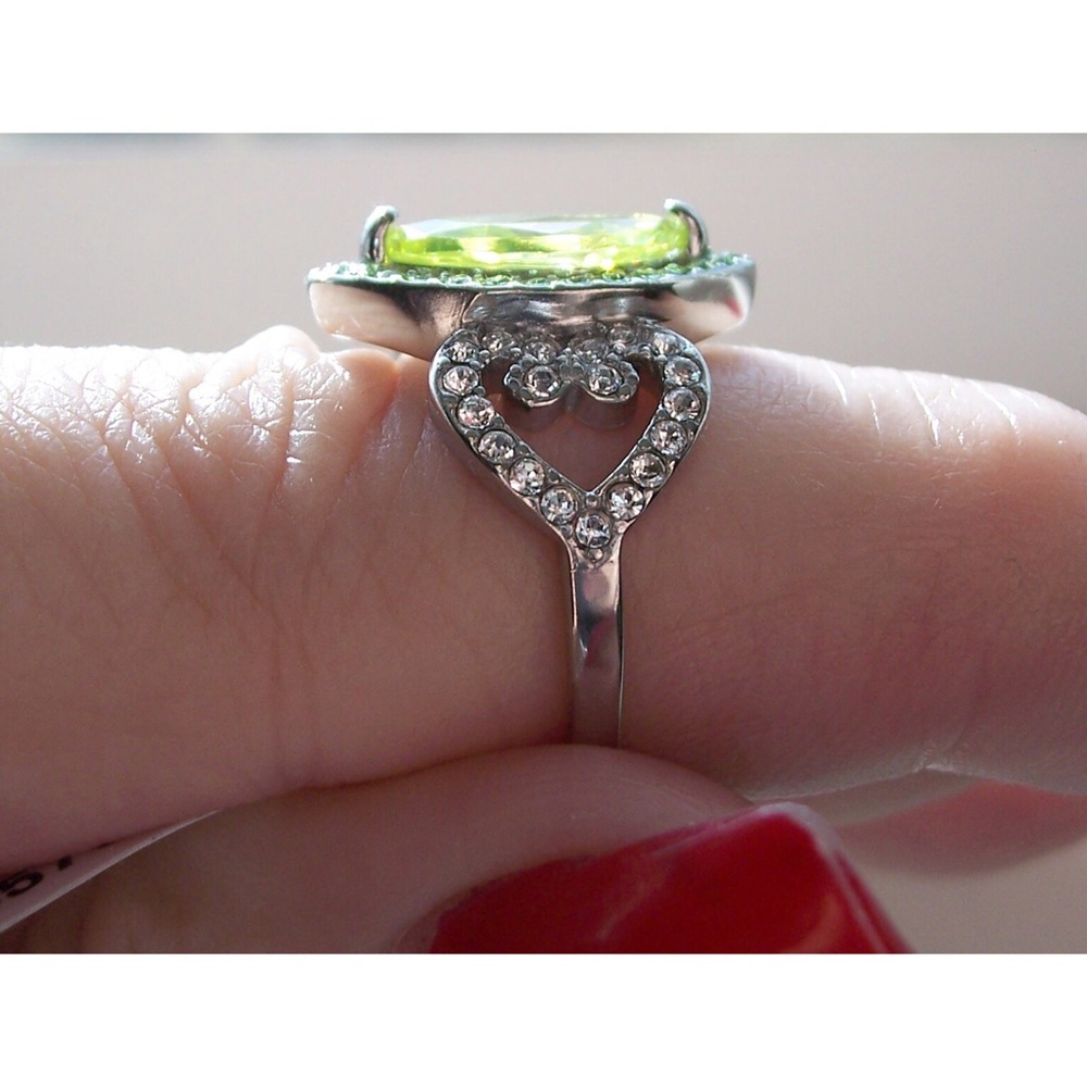 Marquise Simulated Peridot & Cubic Zirconia Ring Stainless Steel Women's - Picture 6 of 16